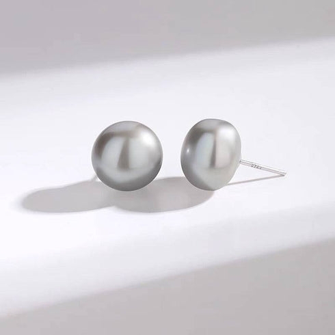 Grey Button Freshwater Pearl Stud Earrings - May-Lynn
